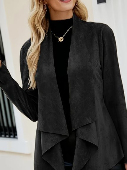 Vintage Minimalist Loose Solid Color Asymmetrical Layered Lapel Coat