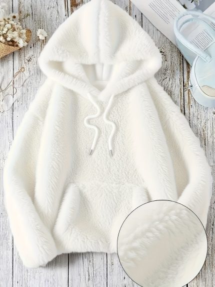 Women'S 2025 New Plush Sweatshirt, Basic Warm Plush Hooded Long-Sleeve Casual Sports Top.