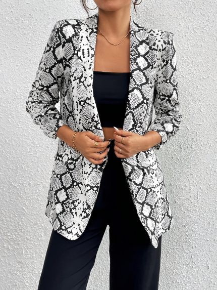 Women's Springu002FSummer Casual Snake Print Lapel Blazer, Autumn Halloween Costume, Fall Women's Coat, Autumn Jacket, Winter Coat, Women's Overcoat, Winter Coat, Women's Suit Jacket