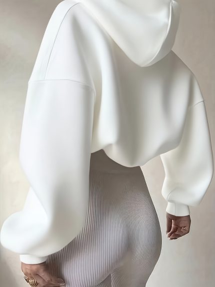 Women'S Basic Short Sports Hoodie, Warm Long-Sleeve Casual Sweatshirt.