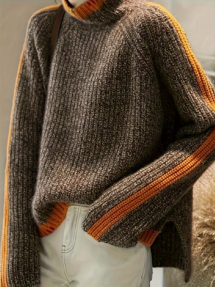 Graceful Light High-Neck Pullover for Women in Autumnu002FWinter - New Color Block Design