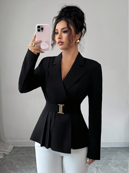 Women's Elegant Style Business Casual Long Sleeve Black Blazer for Autumn